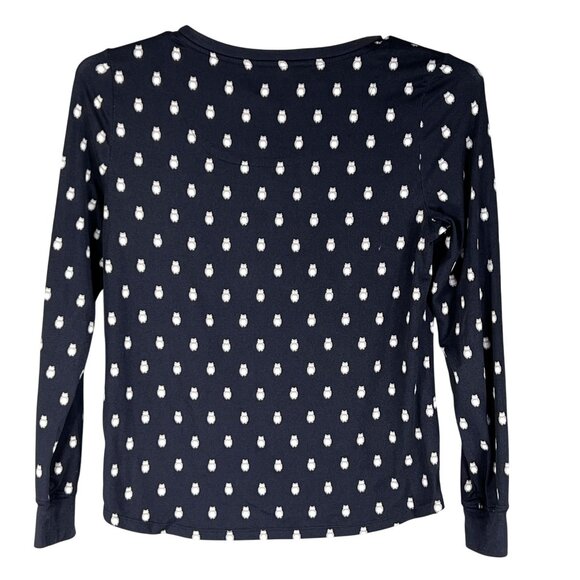 Kate Spade Womens S Navy Blue Owl Henley Jogger PJ Set Long Sleeves Button Front - Picture 4 of 16